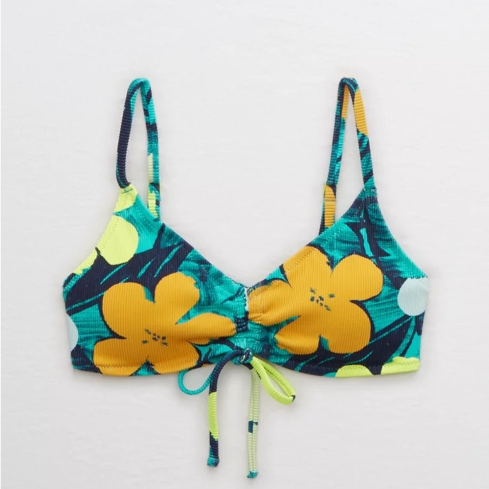 Aerie V Ruched Ribbed Scoop Bikini Top - Picture 4 of 8